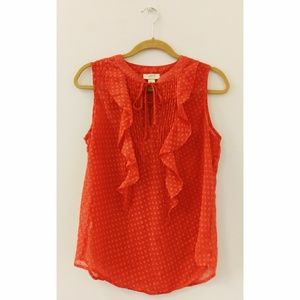 Size S LOFT Orange sleeveless sheer ruffle top